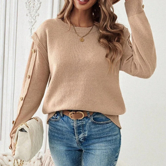 Khaki Casual Women's Solid Color 2 In 1 Sweater - Picture 5 of 6